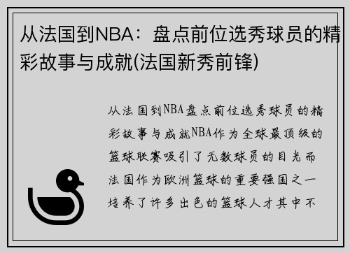 从法国到NBA：盘点前位选秀球员的精彩故事与成就(法国新秀前锋)