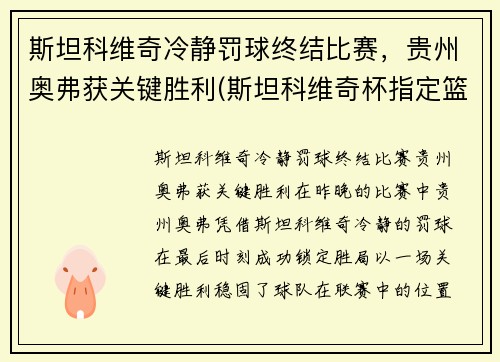 斯坦科维奇冷静罚球终结比赛，贵州奥弗获关键胜利(斯坦科维奇杯指定篮球)