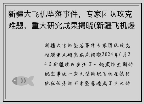 新疆大飞机坠落事件，专家团队攻克难题，重大研究成果揭晓(新疆飞机爆炸事件)